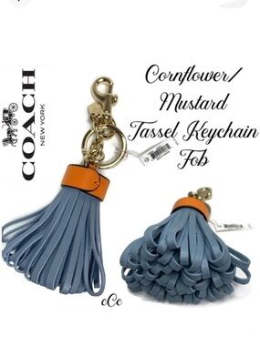Coach Cornflower Mustard Leather Tassel Keychain
